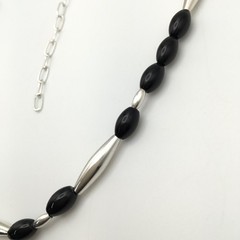 Silver Schark Handmade Sterling Silver & Black Onyx Necklace 18-21″ 20g #65