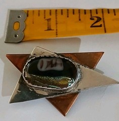 Vtg Mid Century Brutalist Copper Silver Art Dichroic Glass Star Brooch Pin