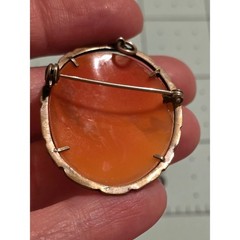 Vintage 800 Silver Carnelian Shell Cameo Brooch Pendant Marcasite Scalloped