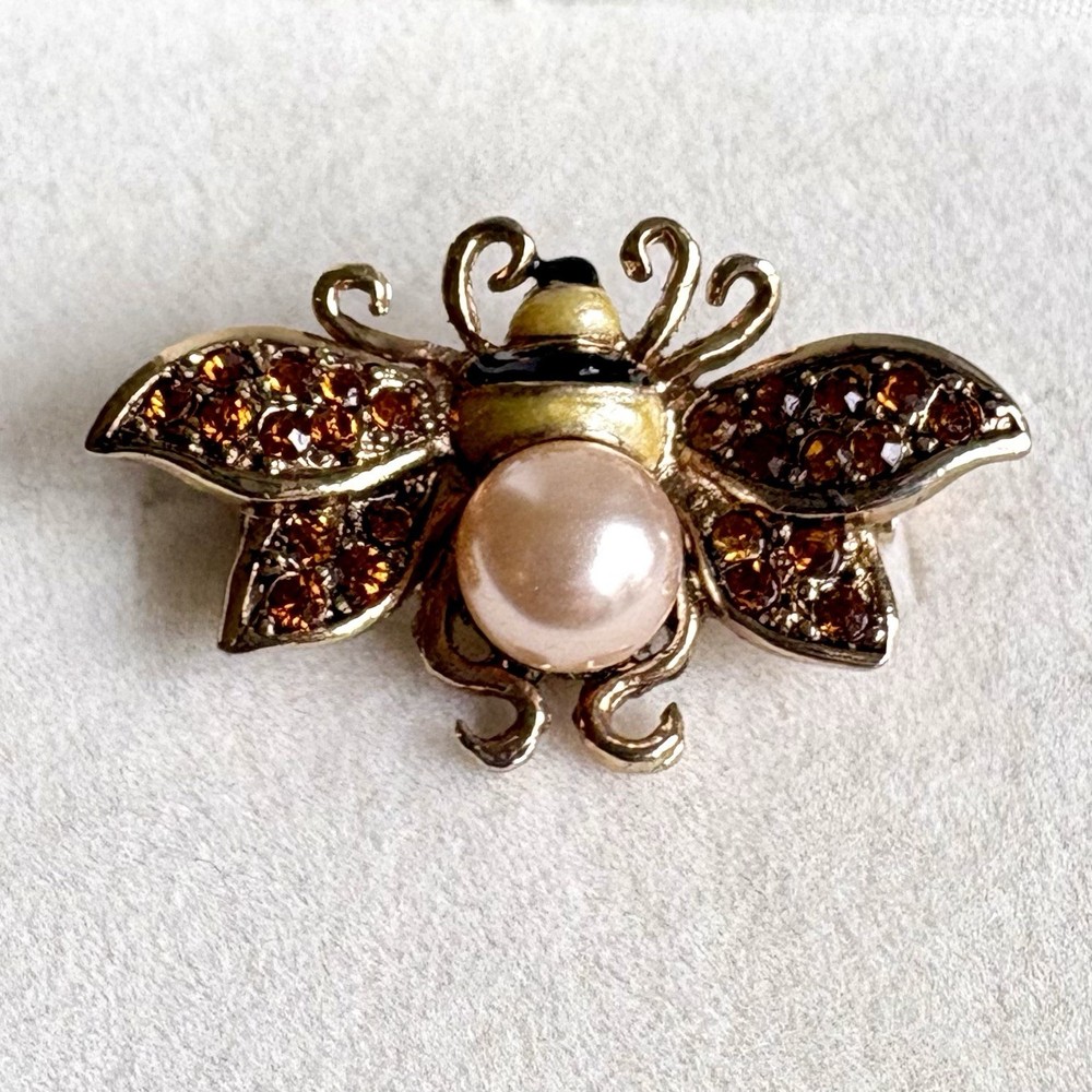 LC Lauren Conrad Gold Bumble Bee Rhinestones Faux Pearl Brooch Pin Jewelry