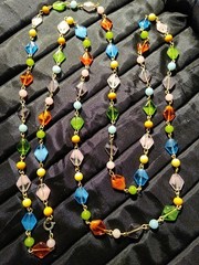 RARE VTG. 4 POLYGON HAND WIRED GIVRE GLASS COLOR BEADS NECKLACE 46″ (L136)