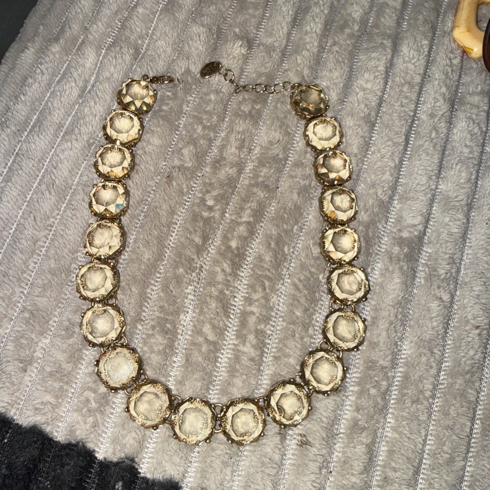 Vtg Zara Necklace Choker Clear Yellow Candy Boho Tennis Statement Necklace 18″