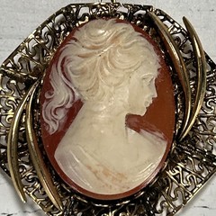 Vintage Cameo Pendant Gold Toned Filigree 1950s-1970s Costumer Jewelry