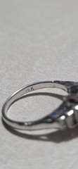 Vintage 18K White Gold Art Deco Sapphire Ring Emerald Cut Baguette Diamond Sz 6