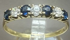 **14K YELLOW GOLD** VTG Art Deco Blue Topaz ‘Half Eternity Band’ (Sz. 5) ( 1.4G)