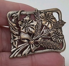 Vintage Silver Plate 2″ Pin Brooch Flowers Bouquet w Bow 1940s Jewelry Victorian