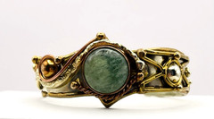 Vintage Mixed Metals Flourite Cabochon Cuff Bracelet