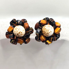 Earrings Dragon Beads Tiger Eyes Earrings Chips Hand Strung Vintage Clip On