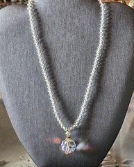 CZECH AURORA BOREALIS CRYSTAL BALL w CRYSTAL CHAIN PENDANT NECKLACE☆FILIGREE CAP