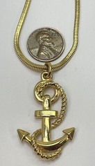 Vintage Anne Klein AK Gold Tone Nautical Anchor Pendant Snake Chain Necklace