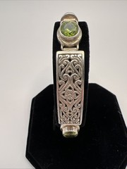 Bali Sterling Silver Peridot Bracelet 7” Handcrafted Balinese Scrollwork Artisan