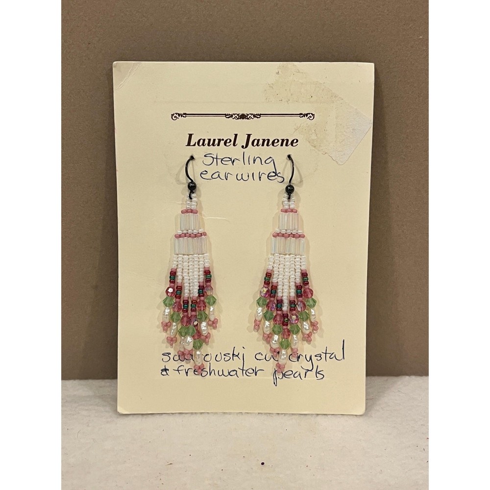 Crystal & Pearl Beaded Dangle Earrings Sterling Silver