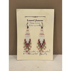 Crystal & Pearl Beaded Dangle Earrings Sterling Silver
