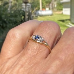 Vintage Art Deco 14K Gold Finish Lab Created Diamond Accent & Blue Sapphire Ring