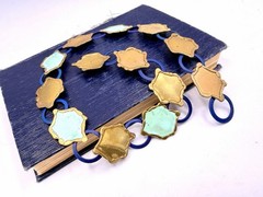 Vintage Artisan Brass Blue Green OOAK Collar Necklace Brutalist 16” DbG A