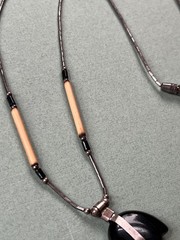 Old Pawn Liquid Silver Chain w Faux Porcupine Quill Bead & Black Plastic Tribal