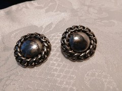 Vintage PEP Silver Tone Round Domed Braid Stud Earrings, 1″, Stamped