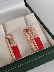 Vintage 1990-s 14 Ct Rolled Gold Zircons/Red Enamel Earrings-Hallmarked 585 RG