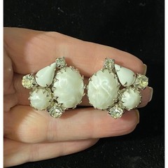 Vintage Juliana Clamper Bracelet & Earring Set Silver Tone w/ White Stones