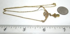 Victorian Gold Plate Lavalier Pendant Necklace w Glass Sets 2.0 grams