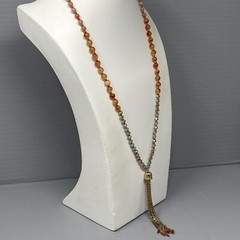 Stone Tassel Necklace Blue Gray Orange Gemstone Beads Graduating Chakra Long 32″
