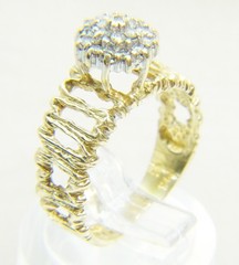 Beautiful Brutalist 14 K Gold Twig 19 Diamond Double Halo Sz 6.5 Cocktail Ring