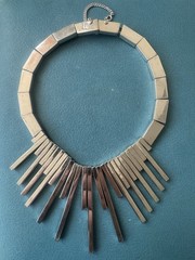 Antique Monteros Mexico Modernist .970 Silver and Black Onyx Necklace. 232 gr.