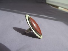 VINTAGE OLD PAWN STERLING SUPER LONG NAVETTE MARQUISE JASPER RING SIZE 6