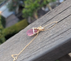 Vintage 14 k YG Large Pink Tourmaline Pendant With Diamonds