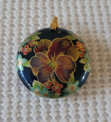Cloisonne Elegant Vintage Style Dark Blue Floral Pendant with Gold Accents