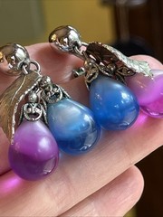 Vintage Napier Cumquat Blue Pink Dangle Drop Clip On Earrings Silver Tone Pat #