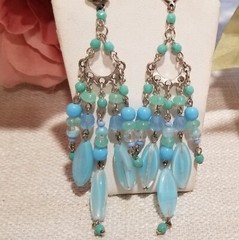 Vtg Czech Bead All Glass Crystal Dangle Earrings Chandelier Uranium + Lot #1