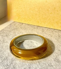 Vintage Chunky Asymmetrical Lucite Bangle Translucent Honey Butterscotch SZ 7.5