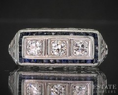 Antique 18k Gold Natural .30ctw Diamond Sapphire Filigree Band Ring 3.1g i20281
