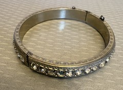 1920s Art Deco Rhinestone Hinged Bangle Signed ALLCO Square Cut Channel Set 7″