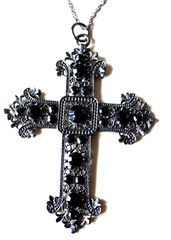 Large Black Rhinestone Cross Necklace Vintage Gothic Style 16″ Chain