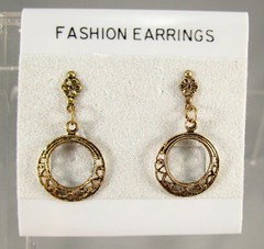 Vintage NOS Gold Tone Dangling Open Circle Pierced Post Earrings #836