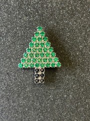BAUER Signed Green & Black Swarovski Crystals Christmas Tree Brooch Pin
