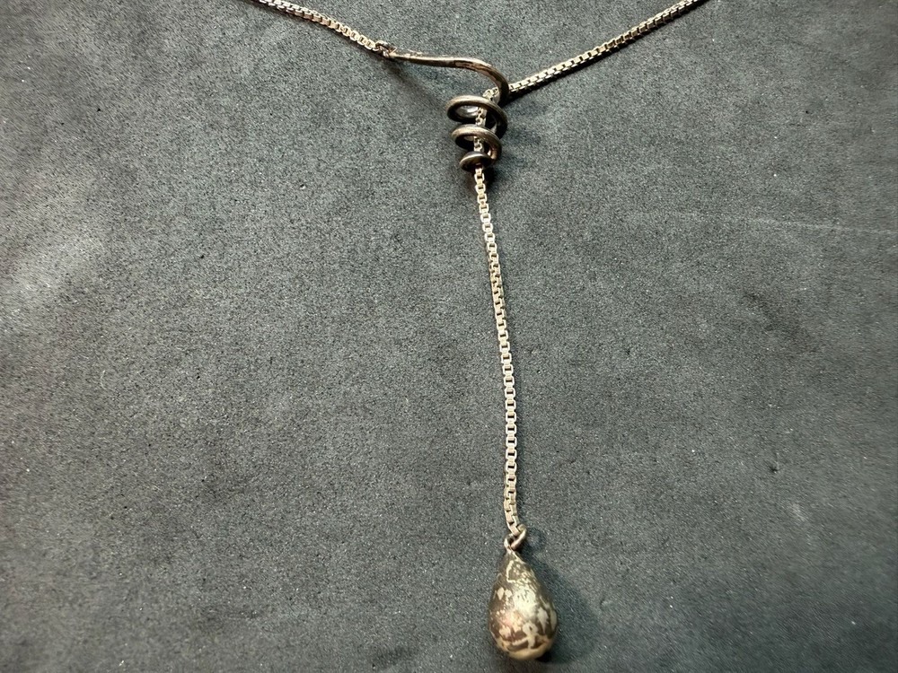 13.83g Vintage Sterling Silver 925 Drop Pendant Spiral Chain Necklace 20 in M