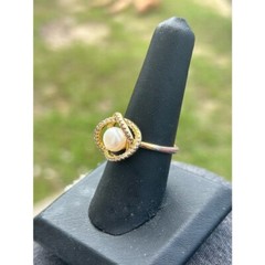 18K Gold Plated CZ Faux Pearl Minimalist Dainty Ring Adjustable Stackable