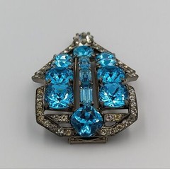 Stunning Big Eisenberg Original Vintage Rare Color Blue/Clear Crystal Fur Clip
