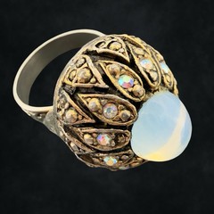 Vintage 🖤 DOME BALL Moonstone AB Rhinestone COCKTAIL STATEMENT Ring Adjustable