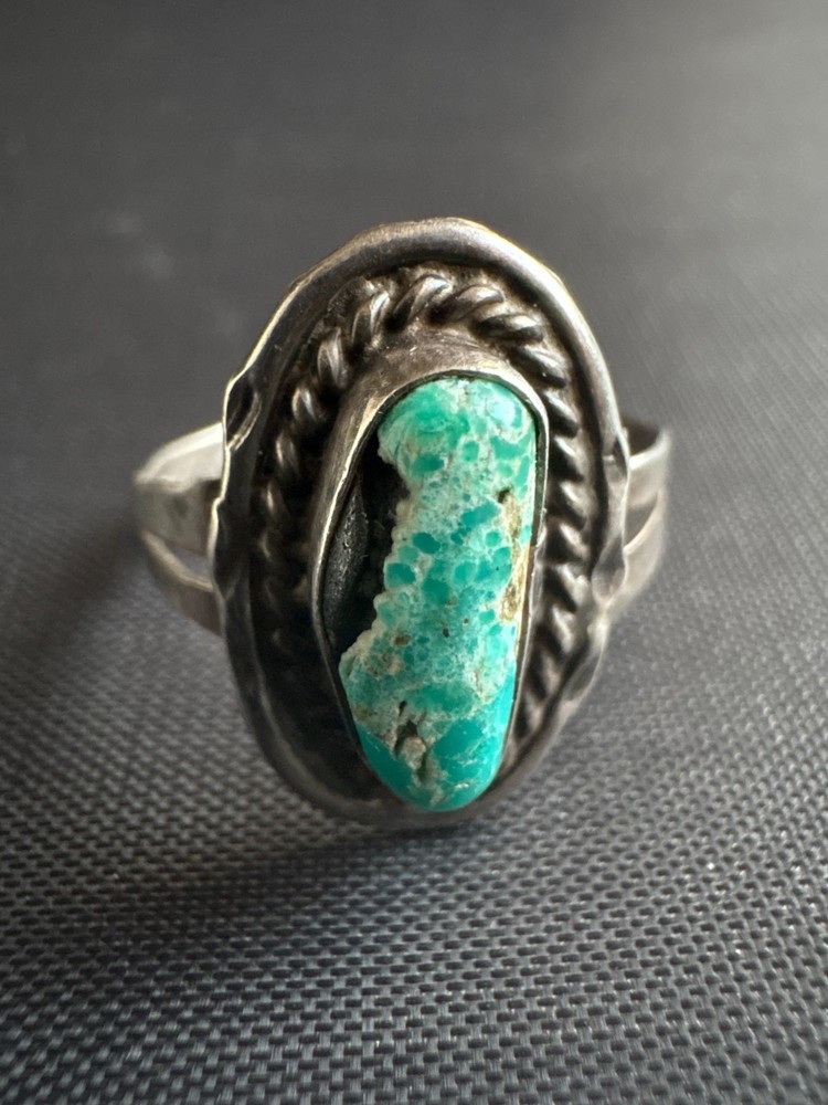 Vintage Silver Native American Turquoise Ring Handmade Size 8.25 US