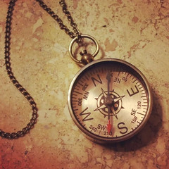 Vintage Style Compass Pendant Necklace 30″ Chain Directional Jewelry