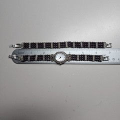 Vtg Silver Tone Marcasite W/ Garnet Beads Watch & Bracelet Set