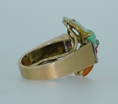 14K Jade Koi Fish and Diamond Ring
