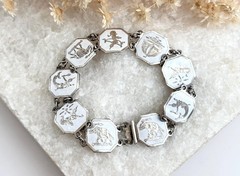 Siam Sterling Silver White Octagon Paneled Thai 30’s 925 Vintage Bracelet