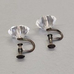 Vintage Art Deco Screwback Earrings Rock Crystal Clear Round Faceted 1/2″