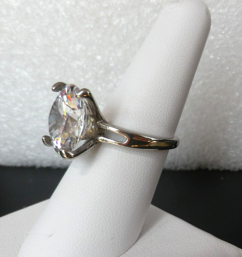 Vintage Silver Tone Statement Cocktail Ring Massive Prong Set Crystal Size 8.5