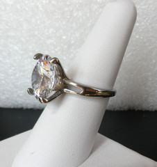 Vintage Silver Tone Statement Cocktail Ring Massive Prong Set Crystal Size 8.5